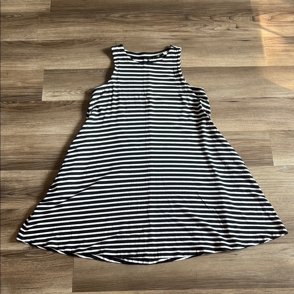 LOFT Ann Taylor Dress M Black White Striped‎ Sleeveless A-Line Tank Stretch EUC